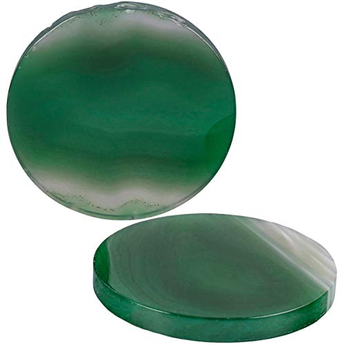 mookaitedecor 6 Pcs Round Agate Slices Geode Stone Place Cards Green