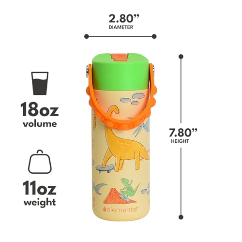 Elemental Core 2Pack Insulated Kids Water Bottle Straw Lid & Pop-It Handle 18 Ounces Dinos & Green Camo