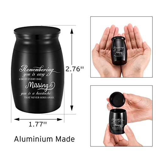 3 Inches Small Keepsake Urn for Ashes Mini Aluminum Urn for Human Ashes Cremation Funeral Ash Holder - Remembering You is Easy I DO IT Every Day. Missing You is a Heartache That Never GOES Away. Black