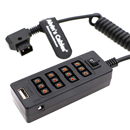 Alvin's Cables D-tap Splitter Cable with Power Switch Male DTap to 4 Female D Tap 2 DC USB for V-Mount Battery for ARRI/RED Camera LCD Monitor LED Video Light Bidirectional Pluggable