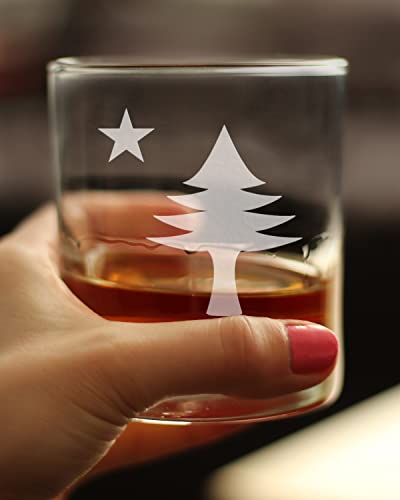 Bevvee Old Maine Flag Whiskey Rocks Glass for Mainers - 10.25 oz - Set of 2