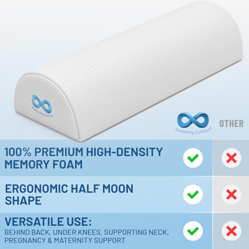 Everlasting Comfort Under Knee Pillow for Back Sleeping - Memory Foam Half Moon Leg Bolster Pillow for Back Pain, Thoracic Support Standard