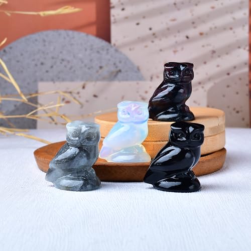 Opal Crystal Owl Figurine Hand Carved Lucky Stone Statue for Healing Home Office Decor Spiritual Gift for Women Men Opal