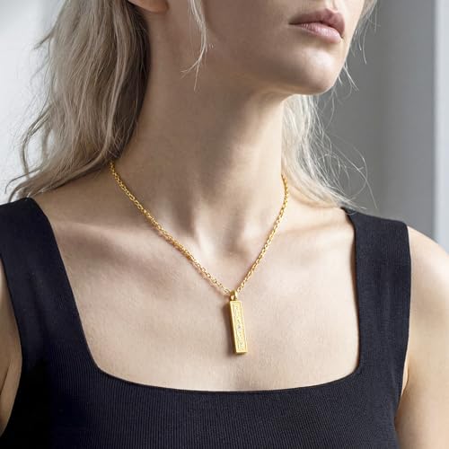 XIUDA Urn Necklace for Ashes with Crystal Bar Stainless Steel Cremation Jewelry for Ashes Memorial Urn Pendant for Women Men Gold
