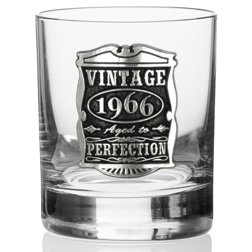 English Pewter Company Vintage Years 1966 60th Birthday or Anniversary Old Fashioned Whisky Rocks Glass Tumbler - Unique Gift Idea For Men [VIN002]