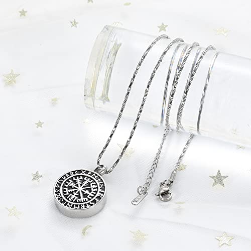 Yinplsmemory Cremation Jewelry Viking Runic Compass Urn Necklace for Ashes for Men Ashes Keepsake Memorial Jewelry for Human/Pet Ashes Silver