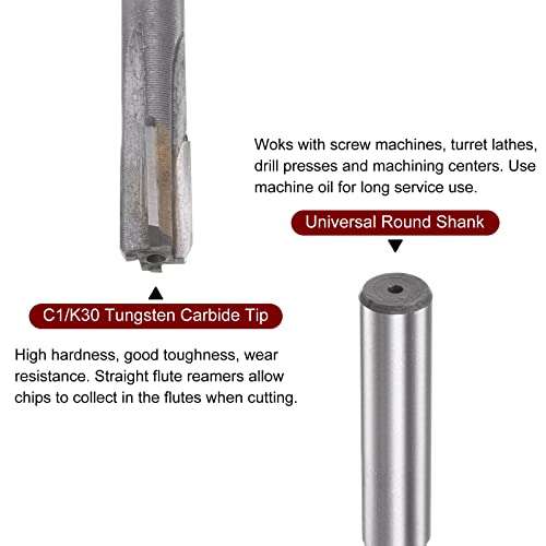 sourcing map Clamping Reamer 10mm H7 C1/K30 Carbide Tip Precision Straight Flutes Round Shank Lathe Machines Cutter 10mm