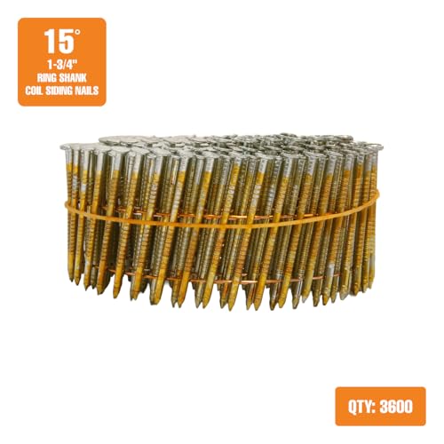 Freeman 15-degree electrogalvanized ring shank coil siding nails, 1-3/4-inch, 3,600 count box