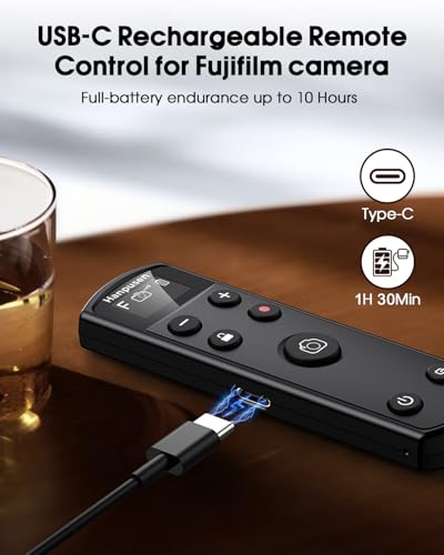 for Fujifilm Camera Remote Control, Hanpusen Rechargeable Wireless Shutter Release with OLED Screen for Fujifilm X100 VI/X-M5/X-T30 II/X-E5/X-T5/X half/X-H2S/X-T30/X-T4/X-T3/X-S20/X-S10/X-T50/X-H2