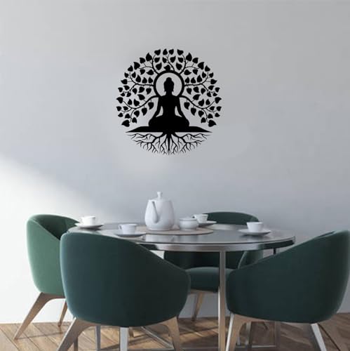LIKEUDO 40cm Tree of Life with Buddha Wall Hanging - Metal Art Decoration for Living Room - Bodhi Tree and Buddha Wall Plaque 40L x 40W cm