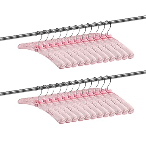 Jetec 12 Pieces Satin Padded Hangers for Women 15 Inch,Light Pink Light Pink