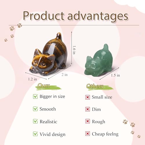 QINJIEJIE Tigers Eye Crystal Cat Ornamnets Cat Gifts for Women Brown - Tiger Eye