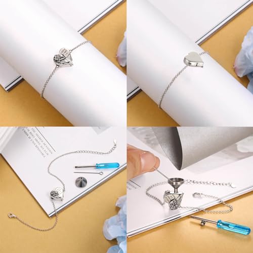 APOTIE Sterling Silver Urn Bracelet for Ashes 925 Ash Keepsake Memorial Locket Cremation Jewelry Sympathy Gifts for Women Loss Loved Ones (Rose Wing Heart Urn Bracelet)