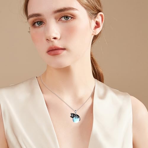 Cat Necklace Sterling Silver Cat Birthstone Pendant Jewelry Gifts A-Moonstone-G-1