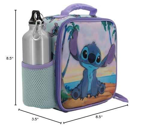 Disney Stitch Lunch Box Set for Boys & Girls, Stainless Steel Water Bottle with Carabiner Clip and Ice Pack, Insulated & Waterproof Lunch Bag with Zipper, 4 Pieces