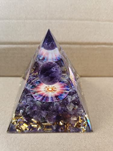 Amethyst Crystal Pyramid, Love Heart Positive Energy Generator Home Office Decor, Orgonite Pyramid Protection Pyramid for Anniversary Valentine's Day Wife Friend