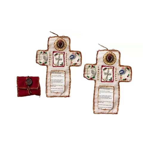 2Pcs Handmade Catholic Pocket Shrine with Silver Cross Inside - Portable Devotional Altar Shrine with Intricate Embroidery Design, Pocket Cross for Prayer, Ideal Religious Gift and Spiritual Keepsake