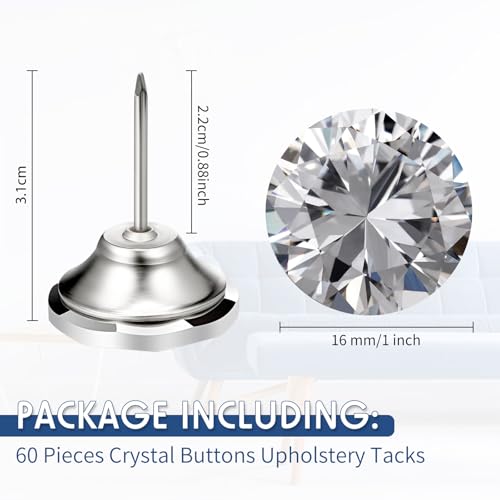 Hotop 60 Pcs Clear Crystal Upholstery Nails Diamond Decorative Tacks,16 mm 16 mm