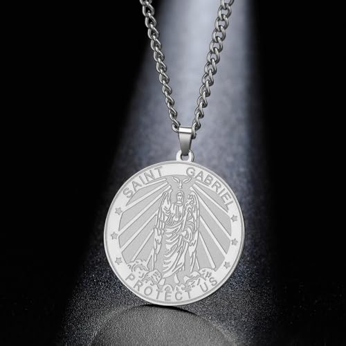 TEAMER Saint Gabriel Archangel Medal Necklace Guardian Blessing Hope and Protection St. Gabriel Necklace Amulet Religious Jewelry For Women Silver