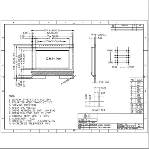 COG LCD- LCD12864-06D 128x64 Dots ST7565 SPI interface drivers Built-in Chinese font