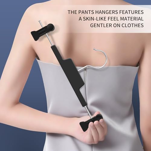 HUADYMEET 10 Pack Heavy Duty Pants Skirt Hangers with Clips,Black,12 Inch Black
