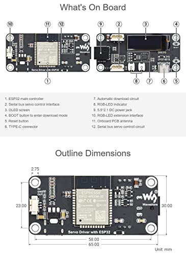 Waveshare ESP32 Servo Driver Expansion Board Built-in WiFi Dedicated Driver Board Designed for Serial Bus Servos, ESP32-WROOM-32, ESP32S