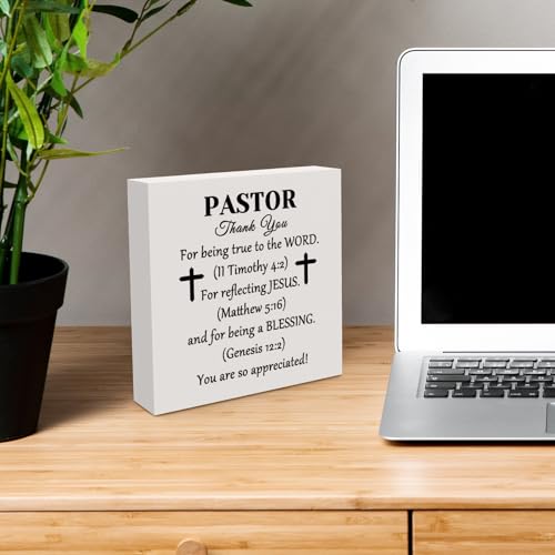 Thank You Gift for Pastor Gift for Men Women Pastor Appreciation Gifts Home Office Desk Wood Sign Inspirational Gifts for Pastor Birthday Anniversary Christian Tabletop Gift Religious Scripture Gift