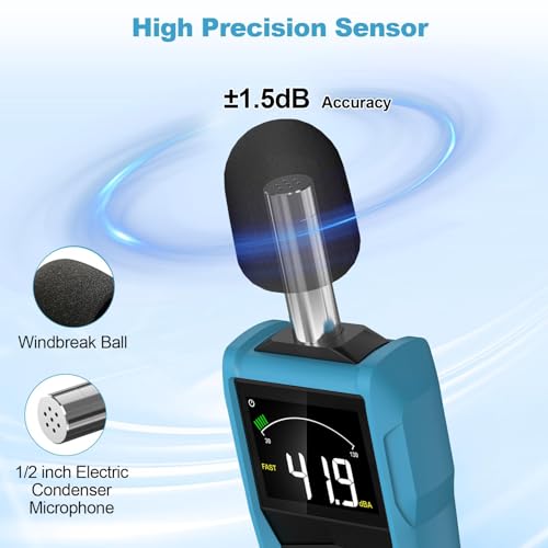 Calibrated decibel meter, DURFICST sound level meter with calibration certificate, dB meter with LCD color screen, dB/SONE units quick switching, backlight, A/C weighting | Volume meter with LCD color screen, MAX/MIN, A/C weighting,...