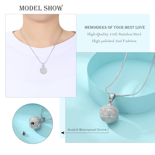 Hearbeingt Basketball Urn Necklaces for Ashes Sport Cremation Jewelry A-Silver