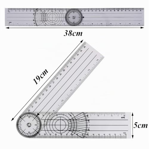 Goniometer, 2 Pieces Protractor Physiotherapy, Protractor 360° Angle, Goniometer Physiotherapy, Protractor School, Transparent Joint Knife 38 cm, for Home Work, Sports Therapy