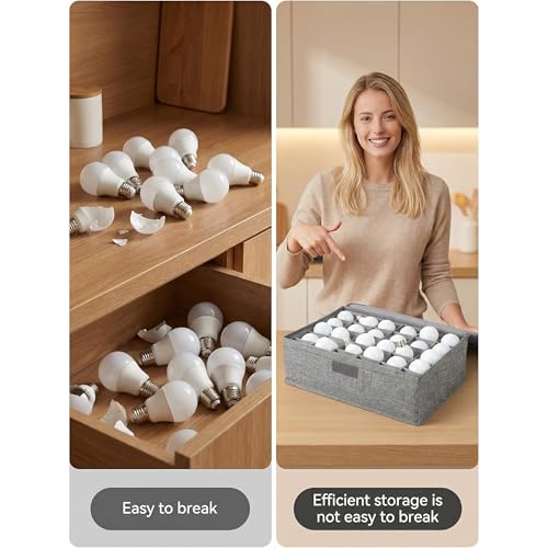 2 Pcs Light Bulb Storage 0rganizer, Christmas Light Storage Keep 30 Capacity Light Bulb Foldable Organizer with Lid Sturdy PP Board Fits Various Balls Standard Bulbs for Xmas Holiday