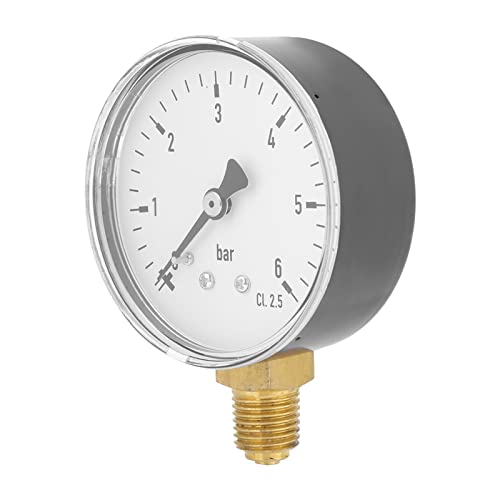 Dioche Compressed Air Pressure Gauge 1/4" 6 Bar Metallic 1/4" NPT Air Hydraulic Pressure Gauge 0-6 Bar Side Mounted