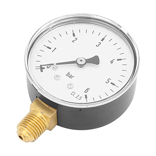 Dioche Compressed Air Pressure Gauge 1/4" 6 Bar Metallic 1/4" NPT Air Hydraulic Pressure Gauge 0-6 Bar Side Mounted