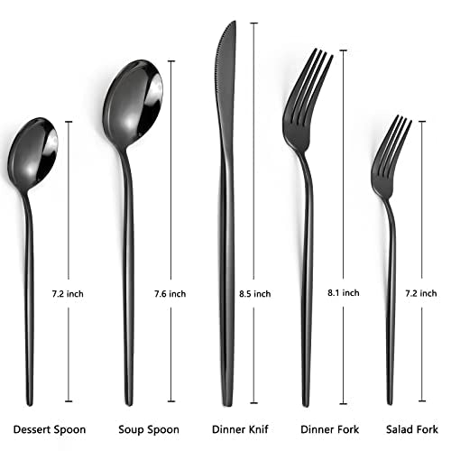 Black Silverware Set, KassKa 20 Pieces Flatware Cutlery Set, Stainless Steel Utensils Set Spoon Fork Knives Set for Home Restaurant and Kitchen, Mirror Polished Finished, Service for 4 Mirror Black 1