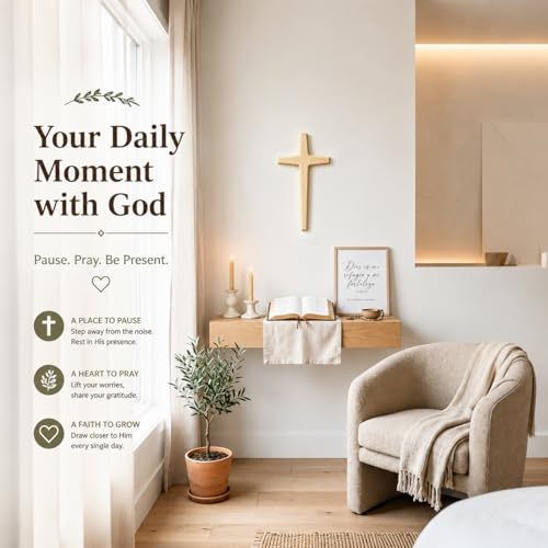 Nuvivilan Natural Wooden Wall Cross Decor, Minimalist Christian Cross Wall Art for Home, Church, Prayer Room, Bedroom & Living Room, Religious Gift for Women (13" L x 6.9" W) Star Cross