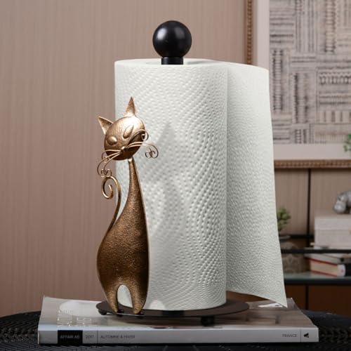 HAUCOZE Cat Paper Towel Holder Countertop Metal Paper Roll Stand 13.4 Inch