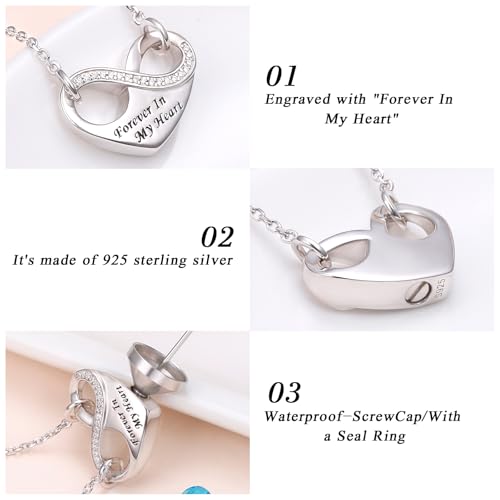 DAOCHONG Infinity Heart Urn Necklace Cremation Jewelry for Women Heart Urn Necklaces