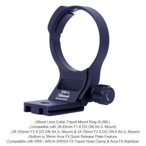 iShoot Lens Collar Tripod Mount Ring Compatible with Sigma 28-45mm F1.8 DG DN Art, 28-105mm F2.8 DG DN Art & 24-70mm F2.8 DG DN II Art L-Mount, Quick Release Plate Bracket Support Arca-swiss Fit Clamp