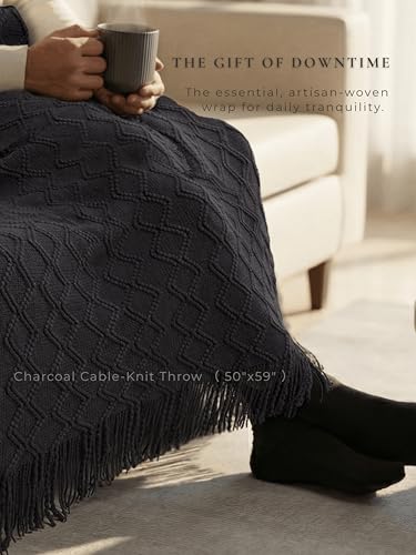 Thoughtful Comfort Care Package for Men & Women - Grey & Navy Gift Box with Knitted Blanket, Ceramic Mug & Positive Potato - Versatile Thinking of You or Birthday Gift