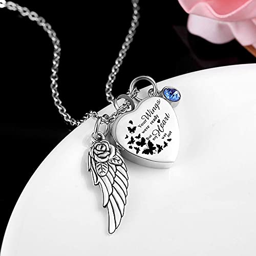 God has You in his arms with Angel Wing Charm Cremation Ashes Jewelry Keepsake Memorial Urn Necklace with Birthstone Crystal Butterfly + Your +Angel Wing&12 Pcs Birthstone