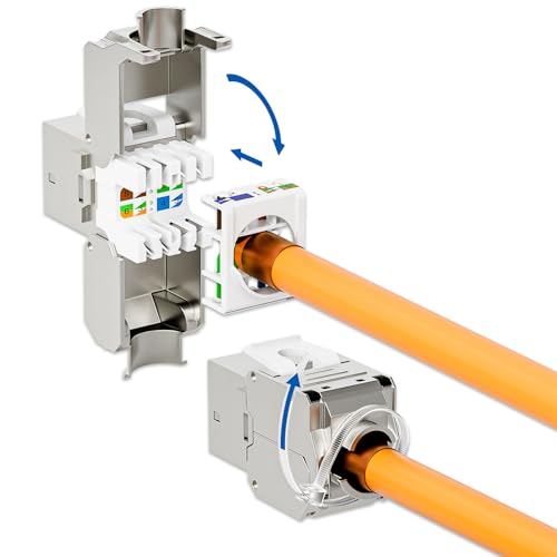 FGB 10Gbps 2x CAT 7 Keystone Jack Module with 1x 2-Port DIN Rail Adapter | Tool-free LSA - metal STP shielding RJ45 socket snap-in mounting for 35 mm DIN rails - Ethernet LAN network switch 2 port-2x keystone + 1x holder