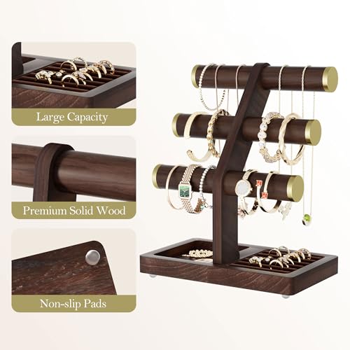 SRIWATANA Walnut Wood Bracelet Holder, T-Bar Jewelry Display Stand