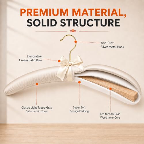 No Bump Satin Padded Clothes Hangers for Sweaters, Women Clothing, 10 Pack Light Taupe
