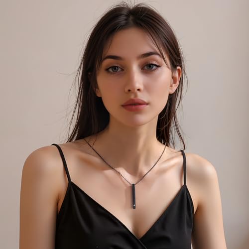 Urn Necklace for Ashes Stainless Steel Cylinder Cremation Jewelry for Women with Mini Keepsake Urn Memorial Ash Jewelry Black