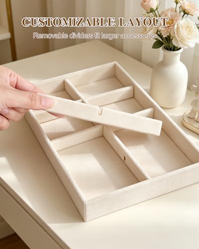 Velvet Jewelry Drawer Organizer Trays Set of 4, Beige 4 Layers