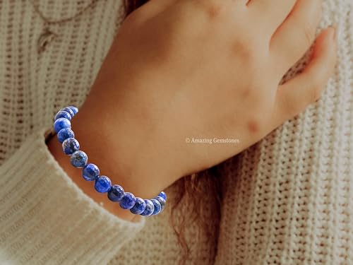 Amazing Gemstone Lapis Lazuli Bracelet for Women Men's Gifts - Protection Healing Crystal Bracelet - 8mm Gemstones Beaded Adjustable Bracelet Pulseras para Hombres Mujer Stocking Stuffers
