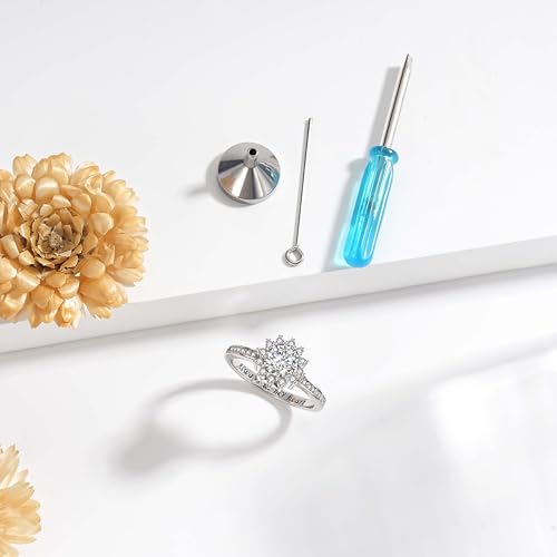 925 Sterling Silver Urn Rings for Ashes for Women - Sunflower Ash Ring Cubic Zirconia Memorial Keepsake Cremation Jewelry Gifts for Loss of a Loved One 6