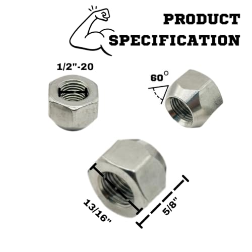 Mighty Fasteners 304 stainless steel open cone wheel lug nuts, 1/2"-20 thread, 20-pack for trailers and RVs