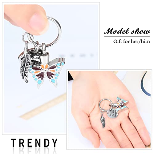 Yinplsmemory Cremation Jewelry Butterfly Urn Keychain for Ashes for Women-Now She Flies with Butterfly Urn Keyring Silver B