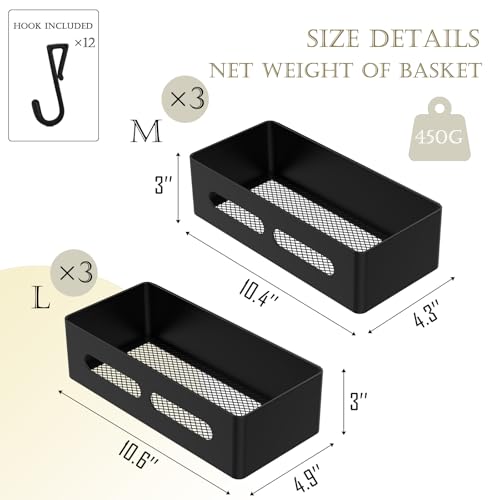 Magnetic Spice Storage Refrigerator Rack Seasoning Organizer Wall-Mounted Shelf with Hook for Kitchen Bathroom Organization (6, Black) 6